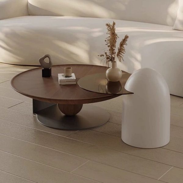 Bộ 2 bàn trà wabi-sabi gỗ óc chó được kết hợp từ nhiều chất liệu