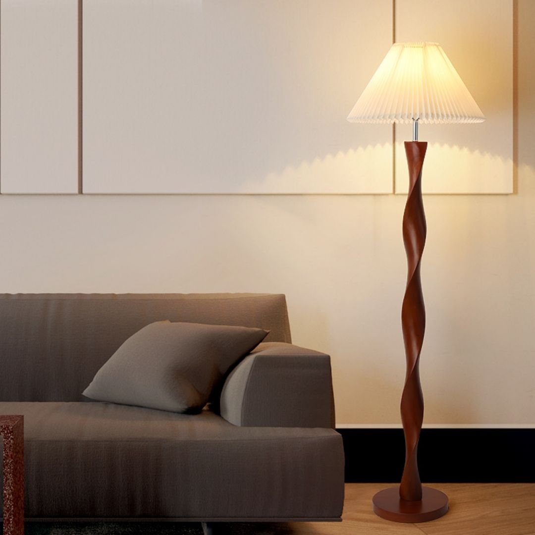 Đèn sàn thân óc chó vòng xoắn decor không gian phòng khách