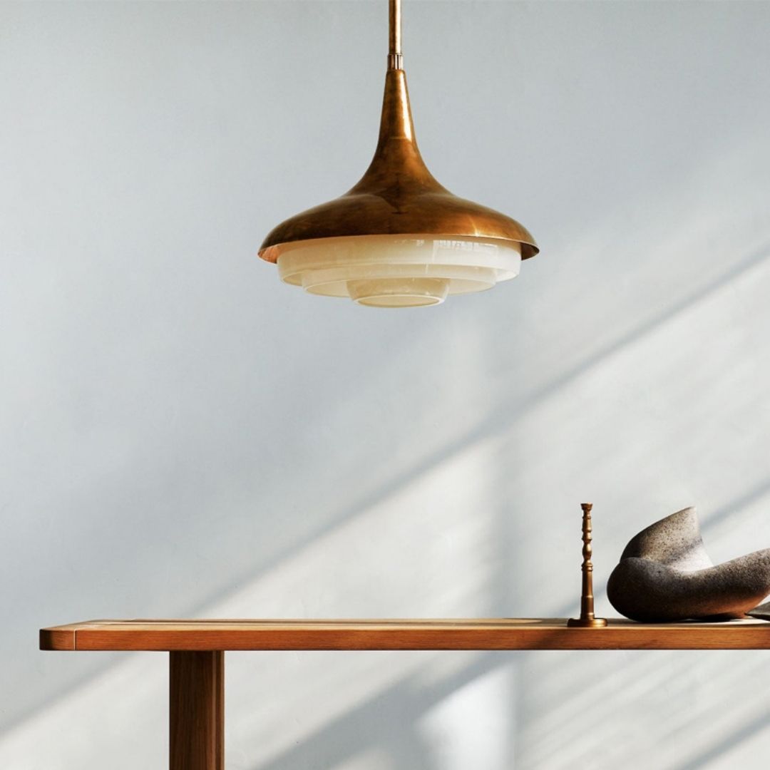 Đèn chùm thủy tinh màu đồng decor không gian phòng ăn
