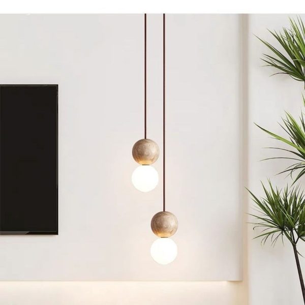 Đèn thả trần hình cầu đá travertine được sử dụng rộng rãi trong nhiều không gian