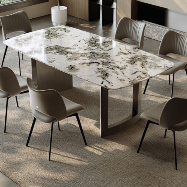 Bàn ăn mặt đá ceramic 2 chân trụ với nhiều mẫu màu sắc
