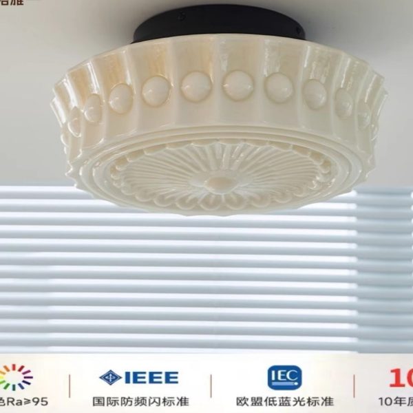 Đèn Trần Thủy Tinh Opal Cổ Điển, Đèn Ốp Trần Pháp Retro Decor Lối Đi, Hành Lang, Đèn Lối Vào 3 Chế Độ Sáng - Hình ảnh 8