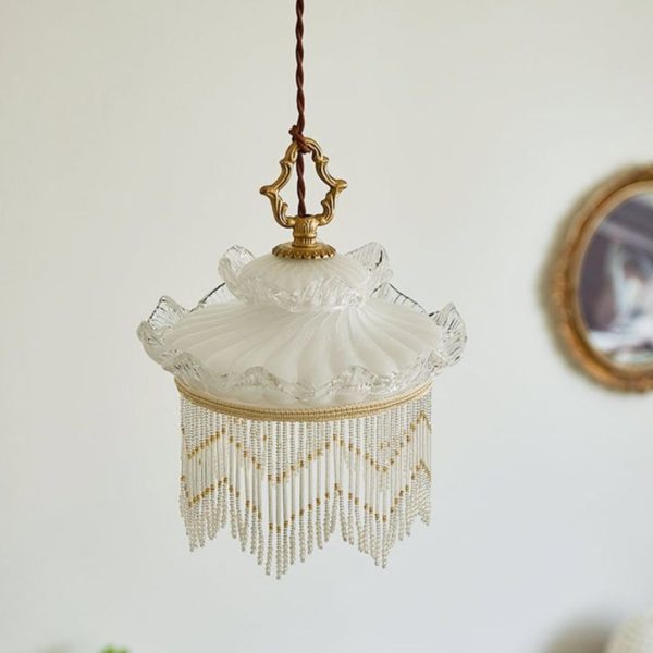 Đèn Thả Trần Boho Màu Trắng, Đèn Thả Trần Phong Cách Tua Rua, Đèn Thả Cao Cấp Phòng Khách - Hình ảnh 8