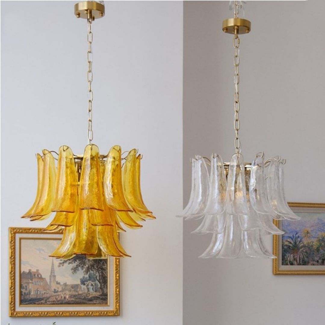 Đèn chùm thủy tinh hình thác nước decor không gian phòng khách