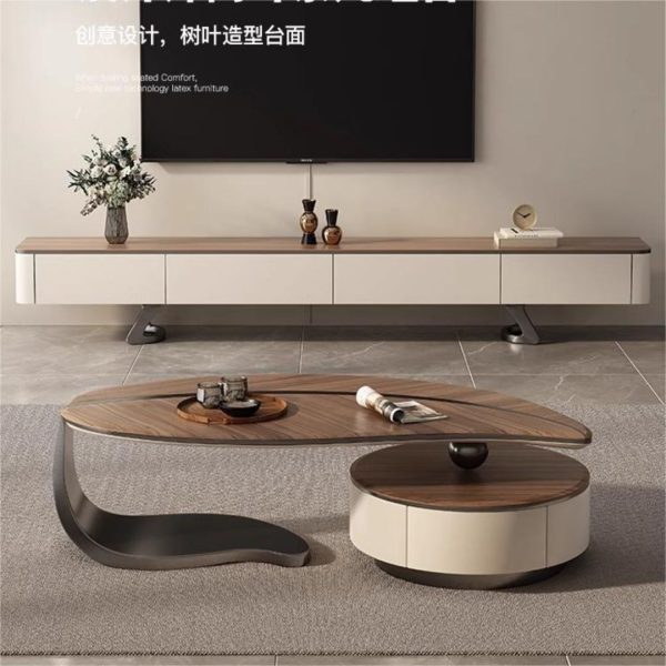 Bàn Sofa Hình Chiếc Lá Độc Đáo, Bàn Trà Gỗ Nguyên Khối Khung Thép Không Gỉ Độc Đáo - Hình ảnh 8