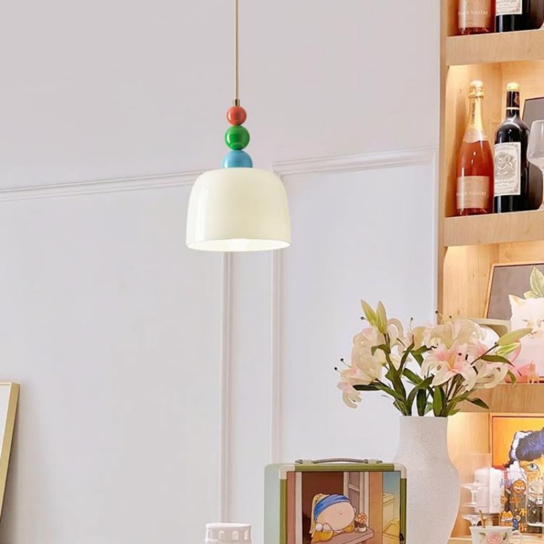 Đèn thả thủy tinh kết hợp đuôi gỗ giao diện tiêu chuẩn an toàn,