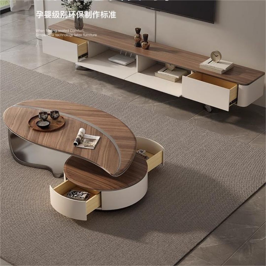 Bàn sofa hình chiếc lá lấy mang đến tính tiện dụng cao với nhiều ngăn nhỏ