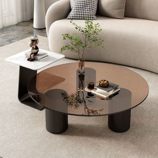 Bàn Cà Phê Kính Cường Lực Có Gân, Bàn Cà Phê Sang Trọng Đá Phiến Phong Cách Ý, Bàn Phòng Khách - Hình ảnh 6
