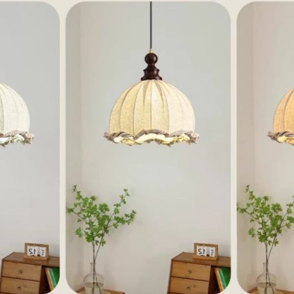 Đèn Thả Trần Chao Vải Kiểu Pháp, Đèn Thả HÌnh Nón Gỗ Óc Chó 3 Chế Độ Sáng Dùng Decor - Hình ảnh 5