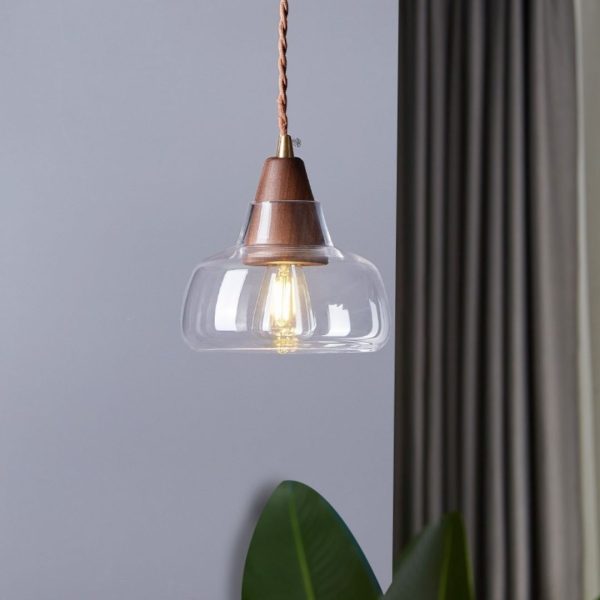 Đèn Thả Thủy Tinh Trong Suốt, Đèn Thả Trần Gỗ Óc Chó Hiện Đại Decor Nhà Hàng, Đảo Bếp, Quán Cà Phê - Hình ảnh 4