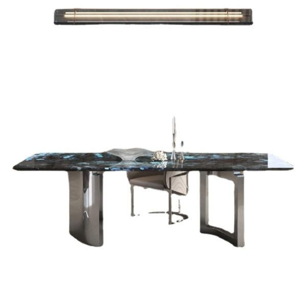 Bàn Ăn Mặt Đá Ceramic 2 Chân Trụ, Bàn Ăn Hình Chữ Nhật Thép Không Gỉ, Bàn Ăn Phong Cách Ý - Hình ảnh 5