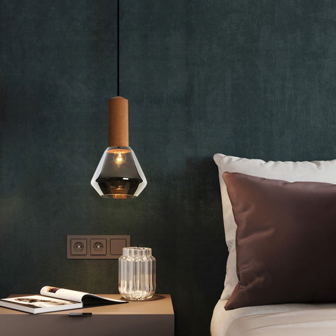 Đèn thả trần thủy tinh đuôi đồng decor không gian phòng ngủ