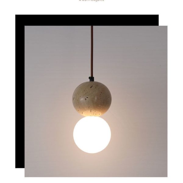 Đèn Thả Trần Hình Cầu Đá Travertine, Đèn Thả Wabi-Sabi Nhật Bản, Đèn Thả Đầu Giường - Hình ảnh 4