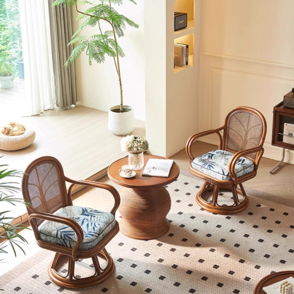 Bộ Bàn 2 Ghế Mây Nghệ Thuật, Bộ Bàn Ghế Mây Xoay 360 Độ Phong Cách Retro, Ghế Bàn Cà Phê Kết Hợp - Hình ảnh 4