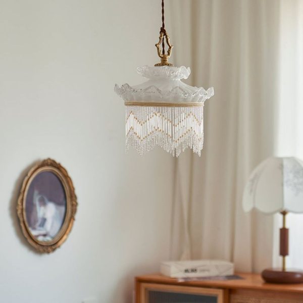 Đèn Thả Trần Boho Màu Trắng, Đèn Thả Trần Phong Cách Tua Rua, Đèn Thả Cao Cấp Phòng Khách - Hình ảnh 3