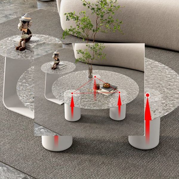 Bàn cà phê kính cường lục có gân có bộ ba 3 chân trụ tạo thành tam giác đều