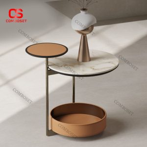 Bàn Cafe Đá Phiến 3 Tầng Hiện Đại Màu Đỏ Cam Trang Trí Sofa Phòng Khách