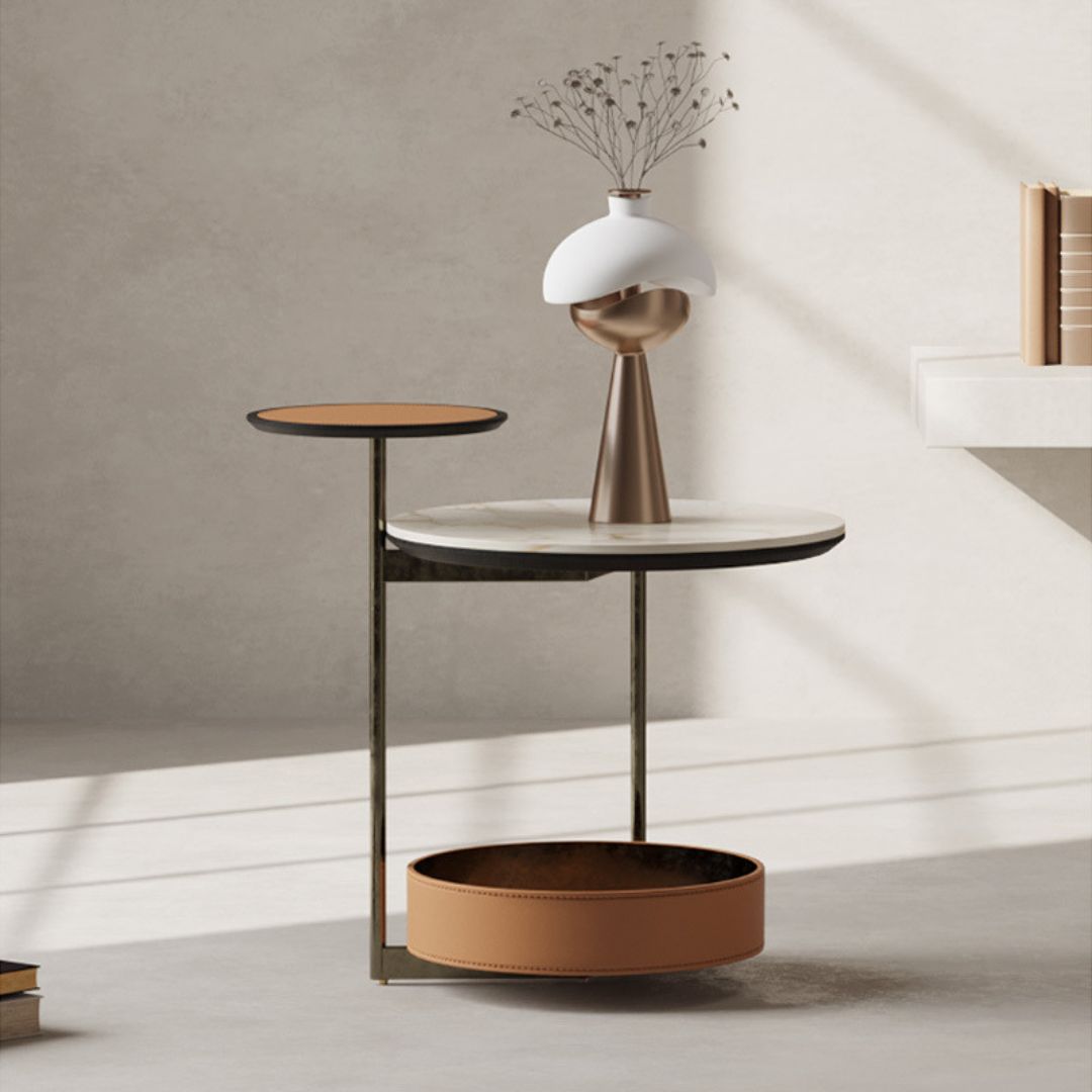 Bàn Cafe Đá Phiến 3 Tầng Hiện Đại Màu Đỏ Cam Trang Trí Sofa Phòng Khách