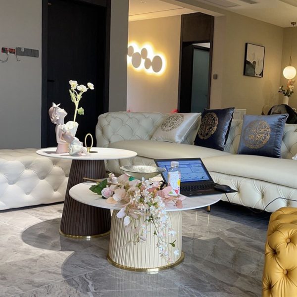 Bàn Cafe Đá Phiến Tròn Bắc Âu Màu Sắc Độc Đáo Trang Trí Phòng Khách Hiện Đại