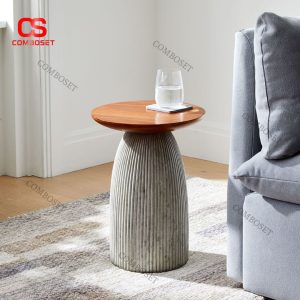 Bàn Cafe Đất Sét Vân Sọc Nếp Gấp Mặt Bàn Gỗ Trang Trí Phòng Khách, Quán Cafe