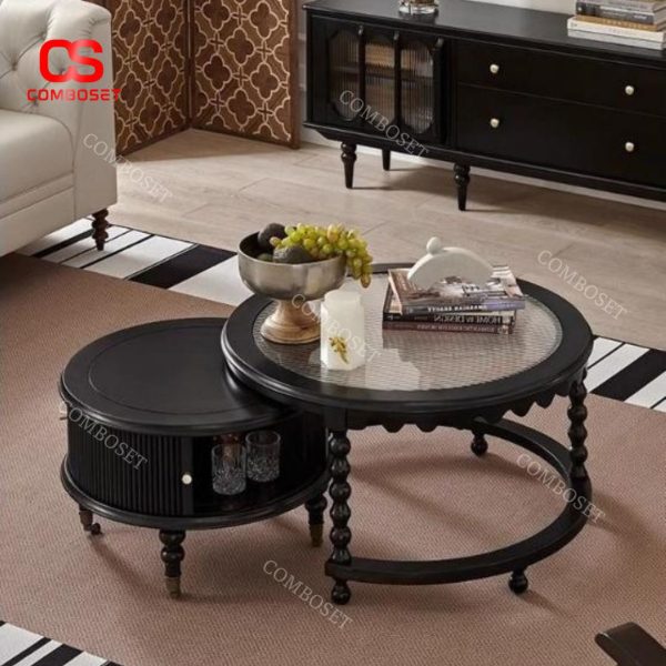 Bàn Cafe Gỗ Phòng Khách Cổ Điển Retro Đa Năng Trang Trí Biệt Thự Hoàng Gia Sang Trọng