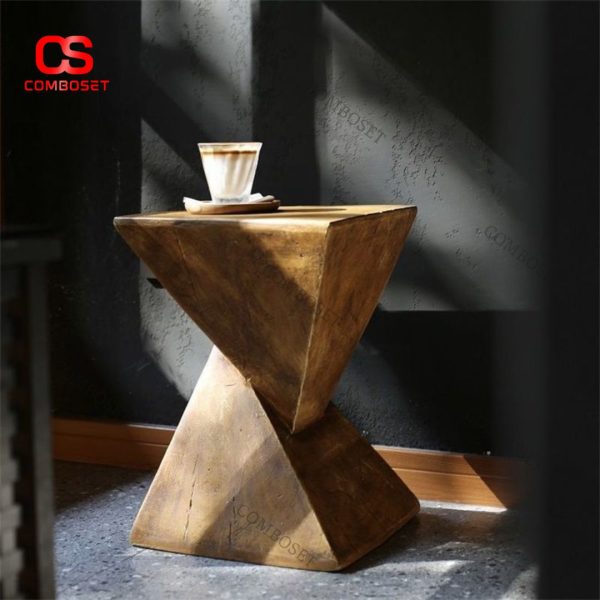 Bàn Cafe Hình Học Vân Gỗ Sáng Tạo Phòng Cách Wabi Sabi Decor Cạnh Giường Ngủ