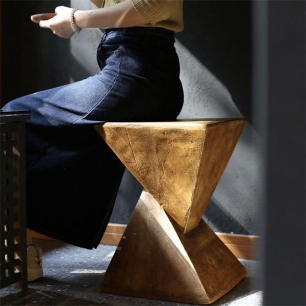 Bàn Cafe Hình Học Vân Gỗ Sáng Tạo Phòng Cách Wabi Sabi Decor Cạnh Giường Ngủ