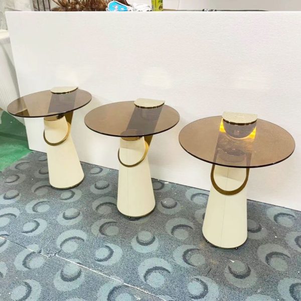 Bàn Cafe Kính Cường Lực Sang Trọng Hình Tròn Thanh Lịch Trang Trí Phòng Khách Hiện Đại