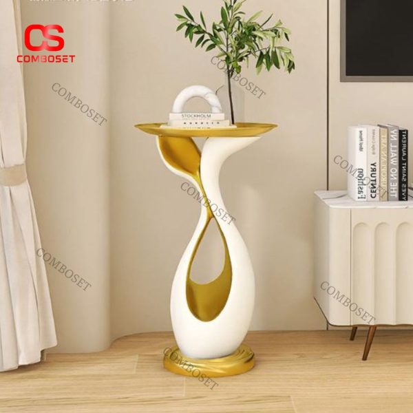 Bàn Cafe Nghệ Thuật Màu Trắng Vàng Sang Trọng Decor Không Gian Phòng Khách, Phòng Ngủ