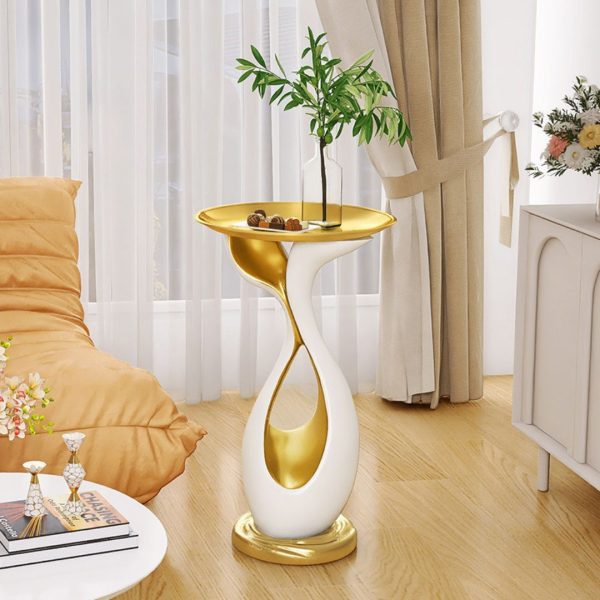 Bàn Cafe Nghệ Thuật Màu Trắng Vàng Sang Trọng Decor Không Gian Phòng Khách, Phòng Ngủ