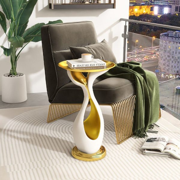 Bàn Cafe Nghệ Thuật Màu Trắng Vàng Sang Trọng Decor Không Gian Phòng Khách, Phòng Ngủ