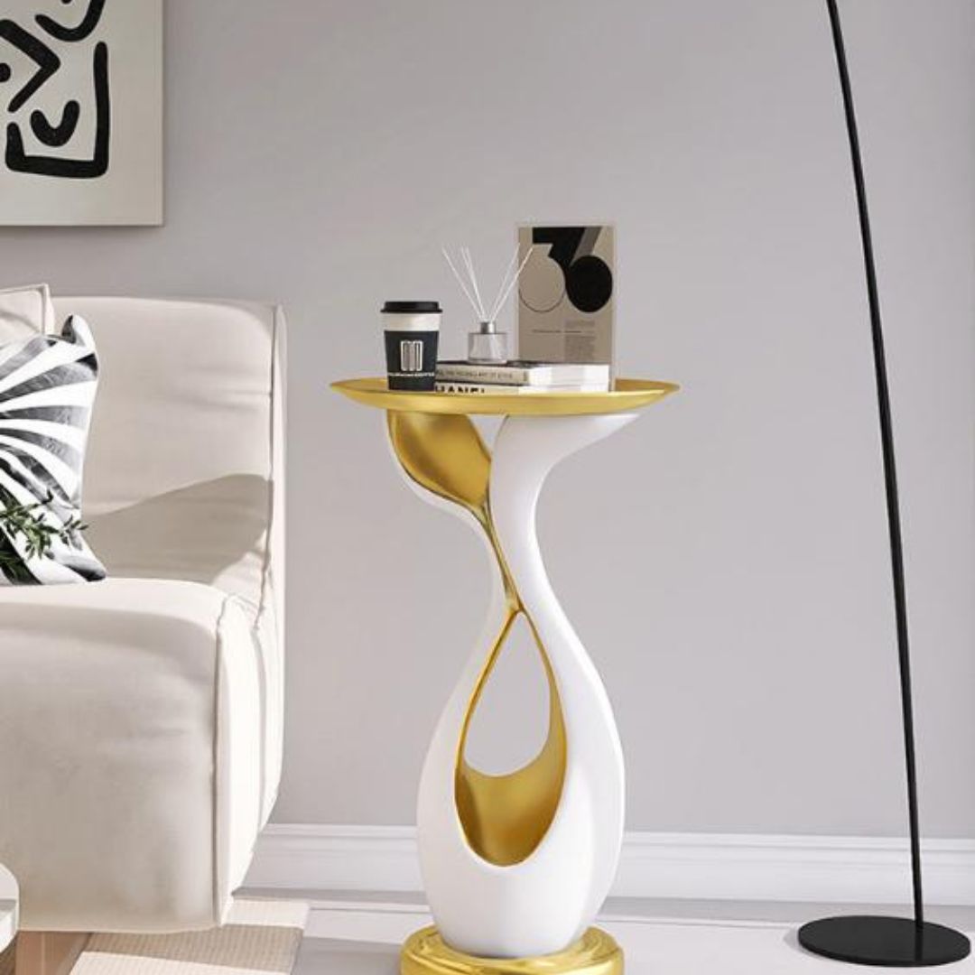 Bàn Cafe Nghệ Thuật Màu Trắng Vàng Sang Trọng Decor Không Gian Phòng Khách, Phòng Ngủ