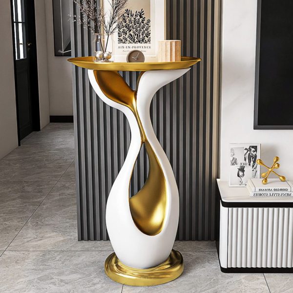 Bàn Cafe Nghệ Thuật Màu Trắng Vàng Sang Trọng Decor Không Gian Phòng Khách, Phòng Ngủ