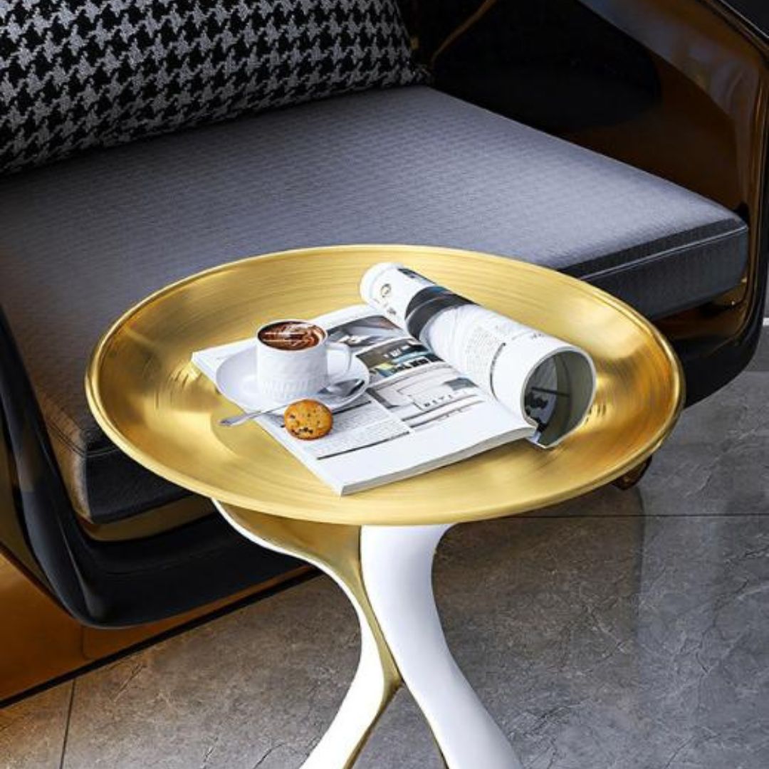 Bàn Cafe Nghệ Thuật Màu Trắng Vàng Sang Trọng Decor Không Gian Phòng Khách, Phòng Ngủ