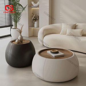 Bàn Cafe Tròn Bầu Màu Kem Thanh Lịch Phong Cách Tối Giản Phòng Khách