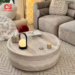 Bàn Cafe Tròn Sợi Thuỷ Tinh Vân Đá Độc Đáo Phong Cách Tối Giản Thanh Lịch Phòng Khách