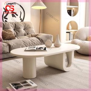 Bàn Gỗ Phòng Khách Hình Chữ U Sáng Tạo Màu Kem Thanh Lịch Có Ngăn Đựng Sách Remote