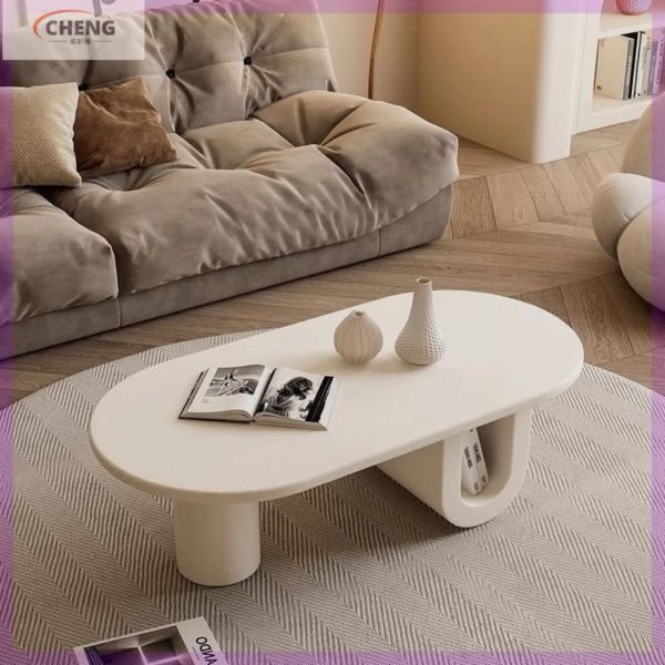 Bàn Gỗ Phòng Khách Hình Chữ U Sáng Tạo Màu Kem Thanh Lịch Có Ngăn Đựng Sách Remote