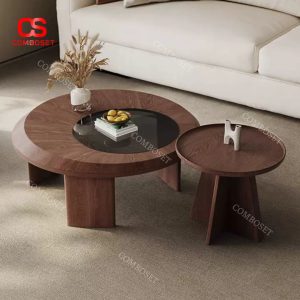 Bàn Trà Cafe Hình Tròn Phòng Khách Bằng Gỗ Màu Óc Chó Cổ Điển Phong Cách Tối Giản