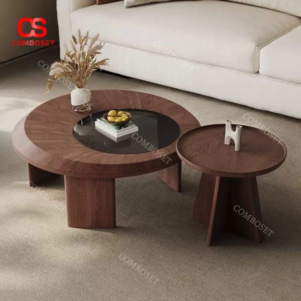 Bàn Trà Cafe Hình Tròn Phòng Khách Bằng Gỗ Màu Óc Chó Cổ Điển Phong Cách Tối Giản