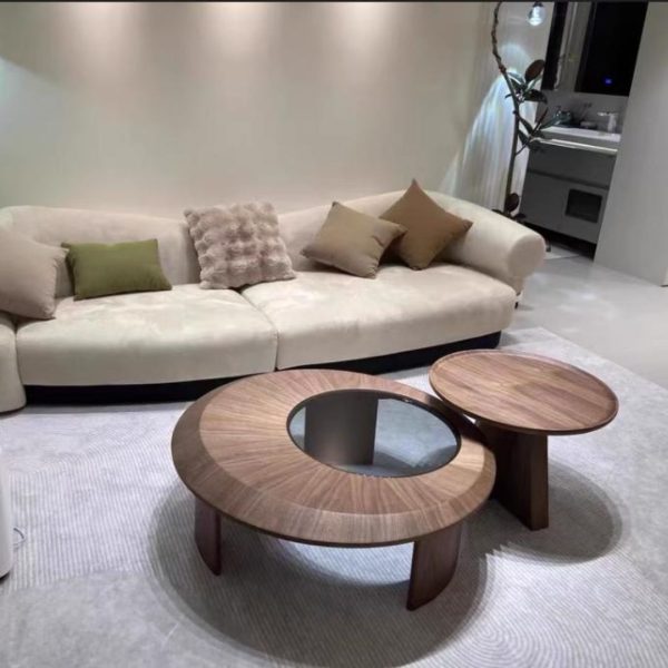 Bàn Trà Cafe Hình Tròn Phòng Khách Bằng Gỗ Màu Óc Chó Cổ Điển Phong Cách Tối Giản