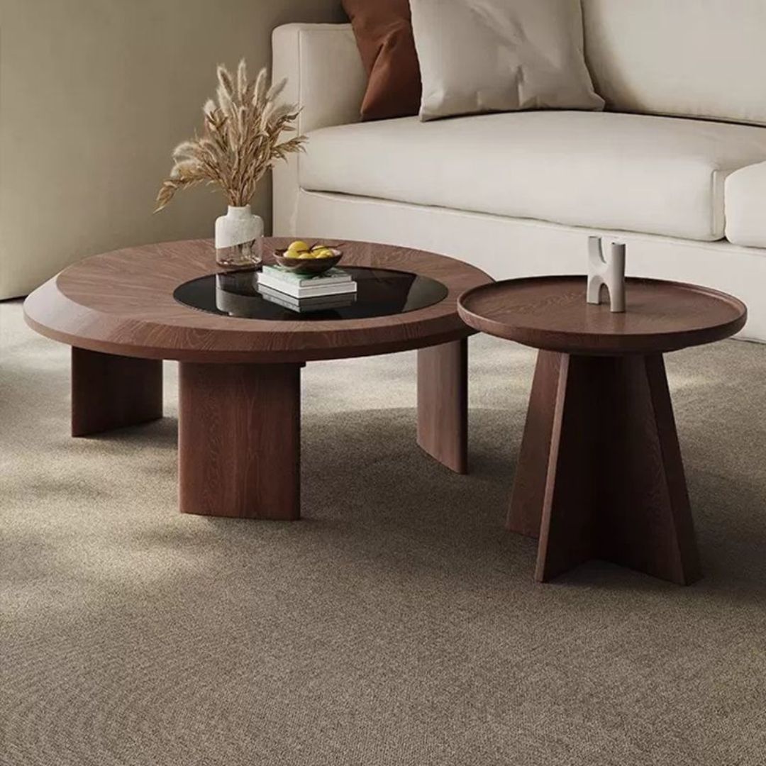 Bàn Trà Cafe Hình Tròn Phòng Khách Bằng Gỗ Màu Óc Chó Cổ Điển Phong Cách Tối Giản