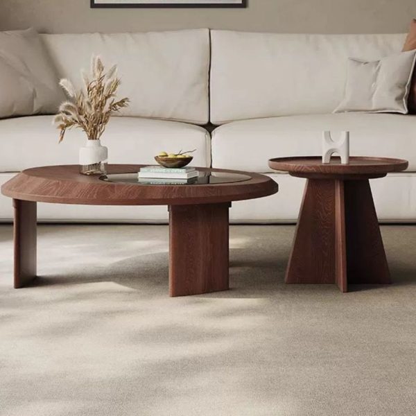 Bàn Trà Cafe Hình Tròn Phòng Khách Bằng Gỗ Màu Óc Chó Cổ Điển Phong Cách Tối Giản