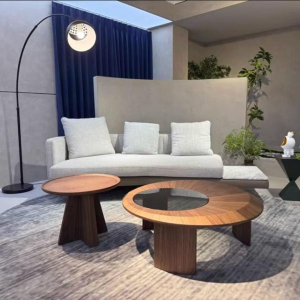 Bàn Trà Cafe Hình Tròn Phòng Khách Bằng Gỗ Màu Óc Chó Cổ Điển Phong Cách Tối Giản