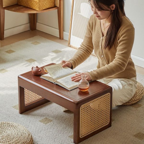 Bàn Trà Nhỏ Gỗ Mây Ngồi Sàn Thiết Kế Tối Giản Phong Cách Nhật Bản Decor Phòng Trà, Phòng Khách