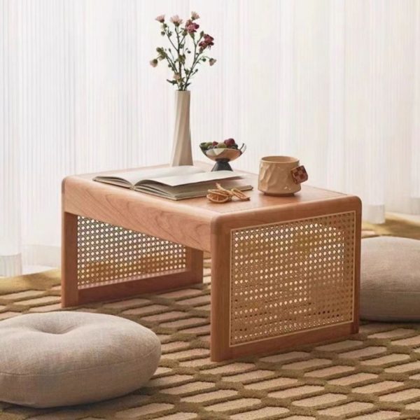Bàn Trà Nhỏ Gỗ Mây Ngồi Sàn Thiết Kế Tối Giản Phong Cách Nhật Bản Decor Phòng Trà, Phòng Khách