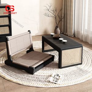 Bộ Bàn Ghế Gỗ Ngồi Sàn Bằng Mây Đan Xen Thiên Nhiên Trang Trí Phòng Trà Phong Cách Truyền Thống