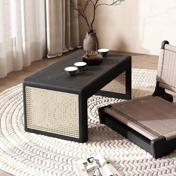Bộ Bàn Ghế Gỗ Ngồi Sàn Bằng Mây Đan Xen Thiên Nhiên Trang Trí Phòng Trà Phong Cách Truyền Thống