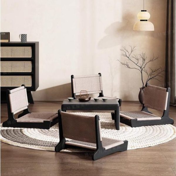 Bộ Bàn Ghế Gỗ Ngồi Sàn Bằng Mây Đan Xen Thiên Nhiên Trang Trí Phòng Trà Phong Cách Truyền Thống