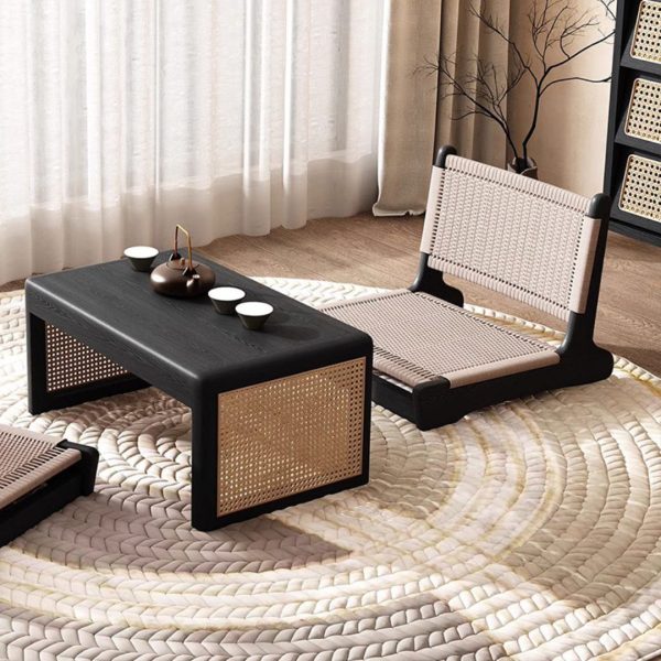 Bộ Bàn Ghế Gỗ Ngồi Sàn Bằng Mây Đan Xen Thiên Nhiên Trang Trí Phòng Trà Phong Cách Truyền Thống